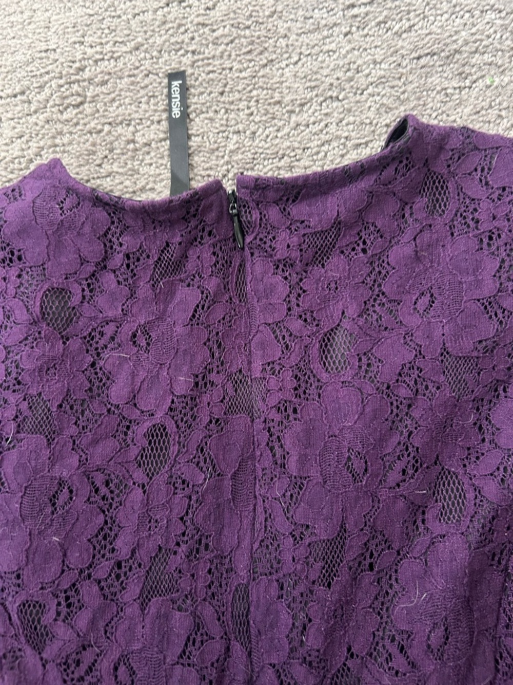 Kensie Plum Purple Lace Fit & Flare Mini Dress V-Neck Cap Sleeve Lined Size M - Picture 10 of 13